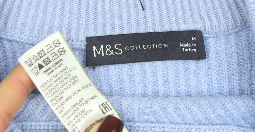 Marks & Spencer Women’s Blue Cotton Knit Crew Neck Jumper M