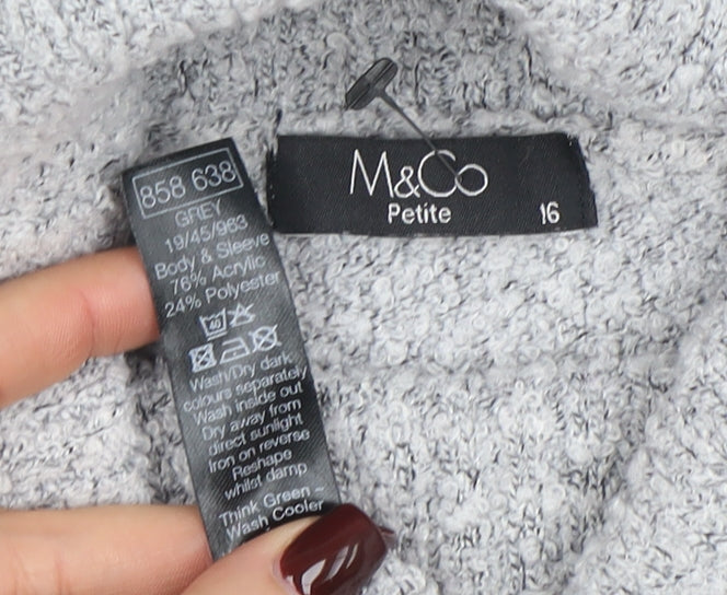M&Co Petite Women Grey Roll Neck Knit Jumper Size 16