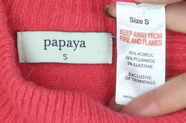 Papaya Women's Pink Beaded Mock Neck Knit Jumper Size S