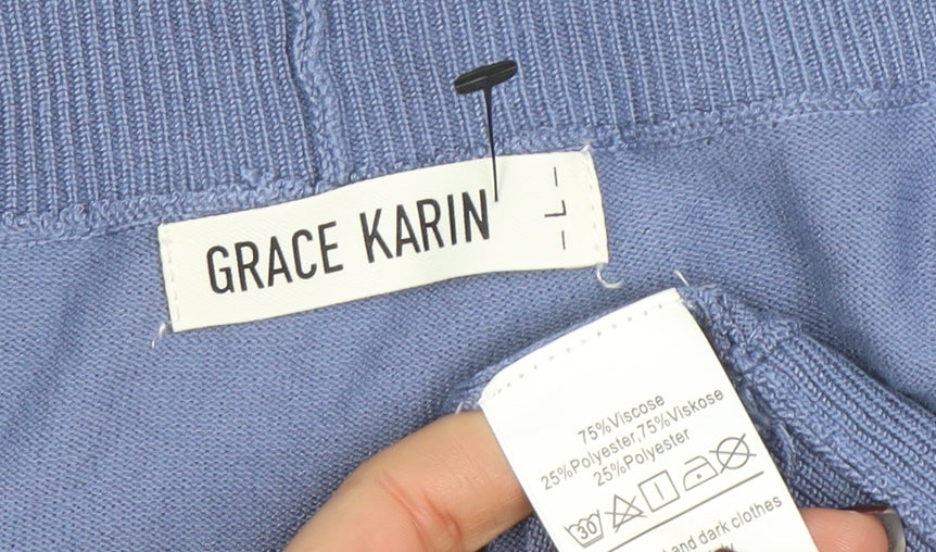 Grace Karin Womens Blue Knit Open Cardigan Size L Lightweight Casual