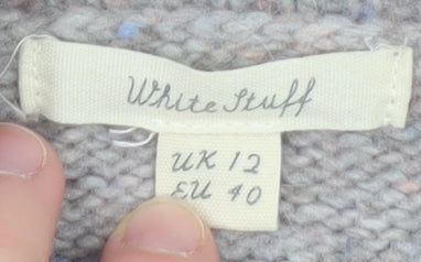 White Stuff Women’s Grey Wool Blend Chunky Knit Mock Neck Jumper UK 12