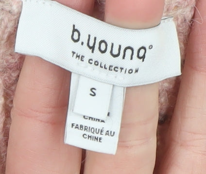 b.young Women’s Pink Cable-Knit Wool Blend V-Neck Jumper Size S