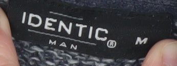 Identic Men Grey Chunky-Knit Henley Jumper M High Neck Casual