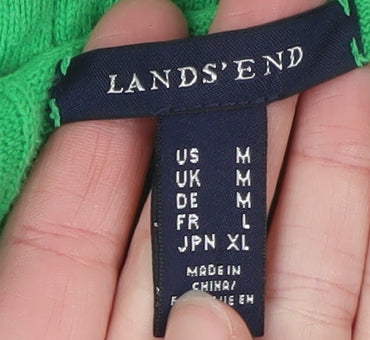 Lands' End Women's Green Cable-Knit Cardigan M V-Neck Classic Fit