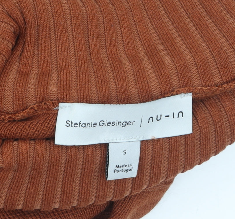 nu-in Women’s Brown Roll Neck Cotton Jumper Size S