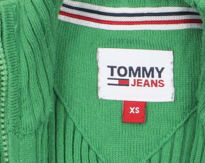 Tommy Jeans Women's Green XS Full Zip Ribbed Knit Jumper