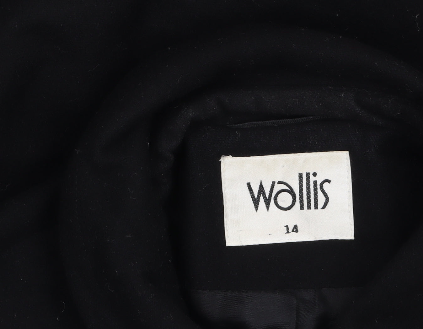 Wallis Women’s Black Wool Overcoat Size 14 Embroidered Classic Style
