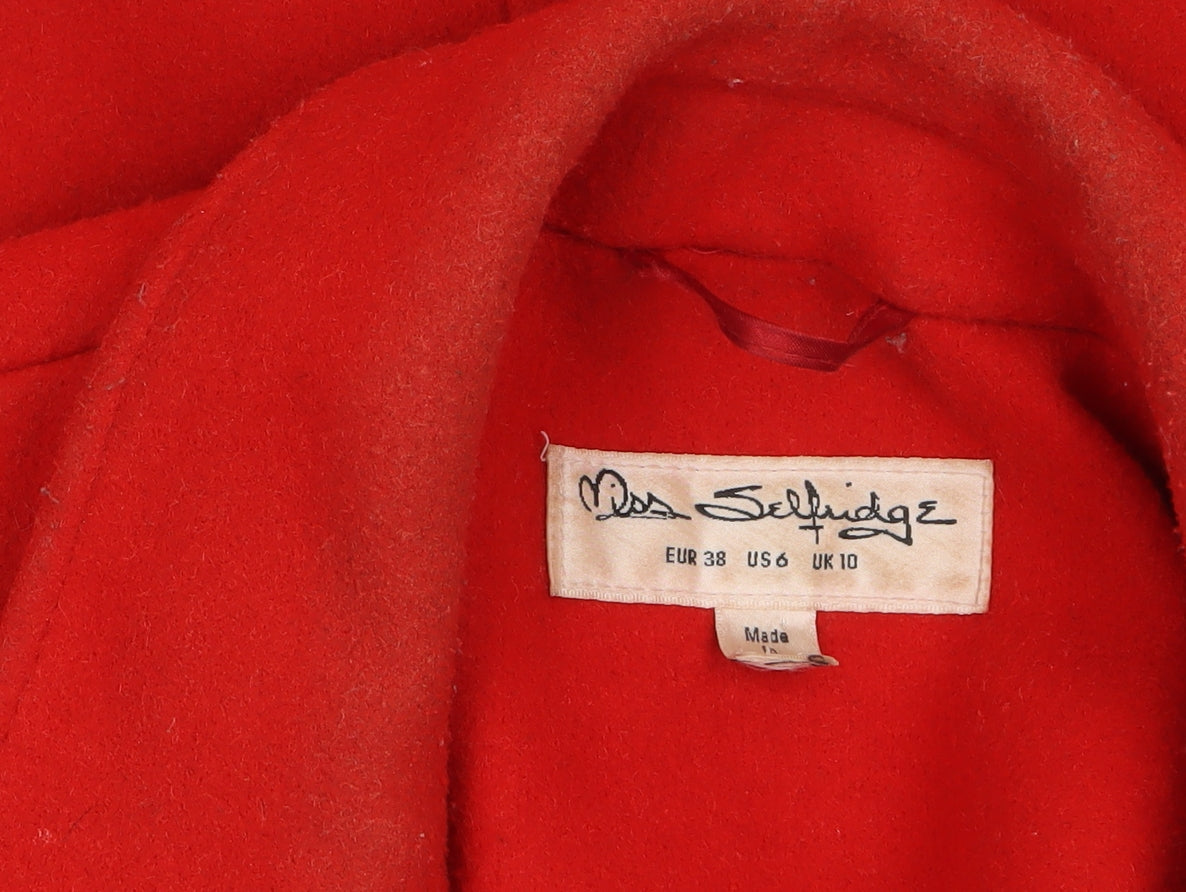 Miss Selfridge Womens Red Wool Blend Long Overcoat Size 10