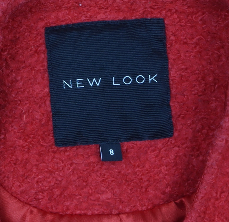 New Look Women's Red Mid-Length Wool Blend Zip Coat Size 8