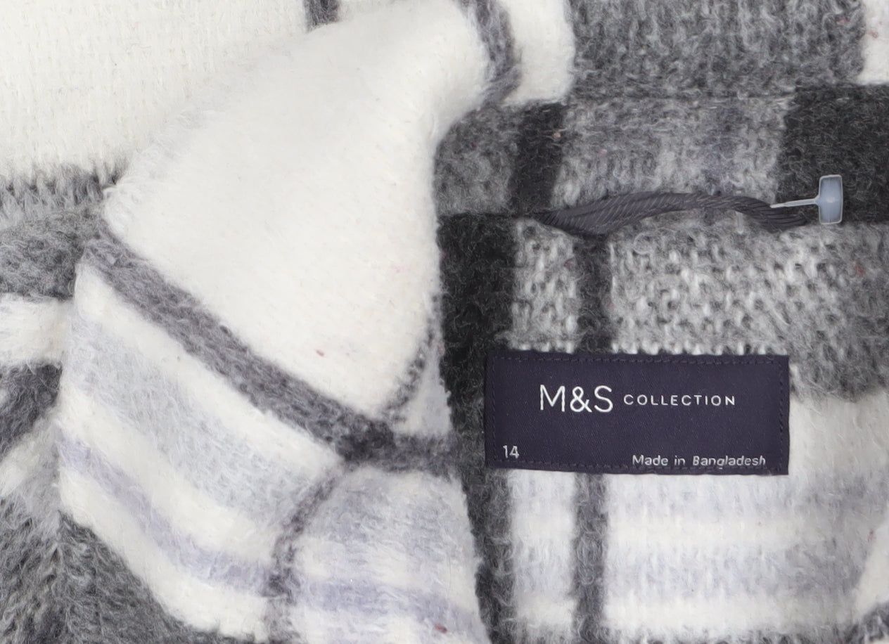 Marks and Spencer Women's Grey Checked Wool Blend Overcoat Size 14