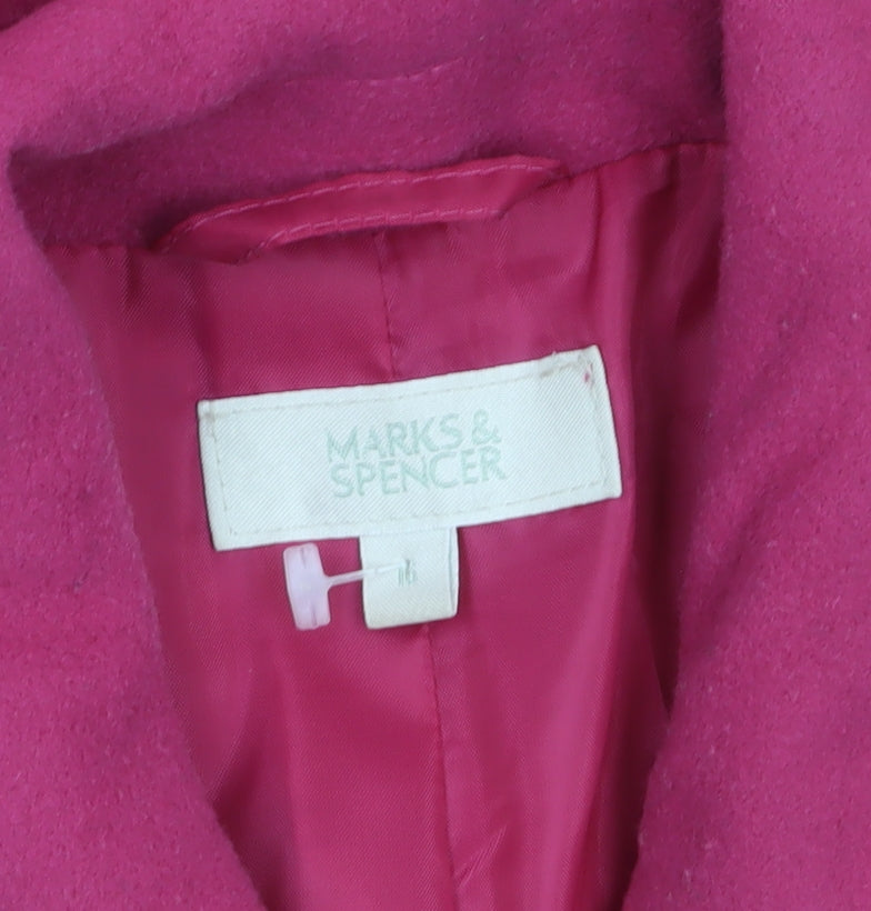Marks & Spencer Women's Pink Wool Blend Mid-Length Button Coat Size 14