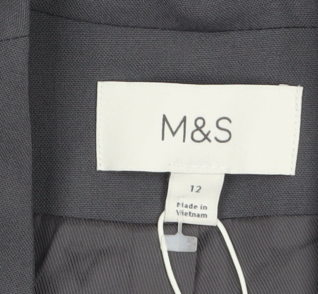 Marks & Spencer Women Grey Tailored No Collar Blazer Size 12