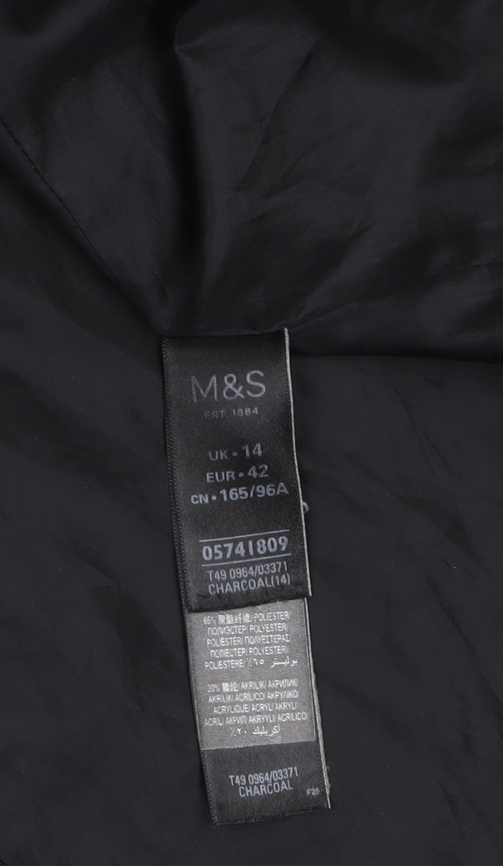 Marks and Spencer Womens Grey Long Herringbone Overcoat Size 14