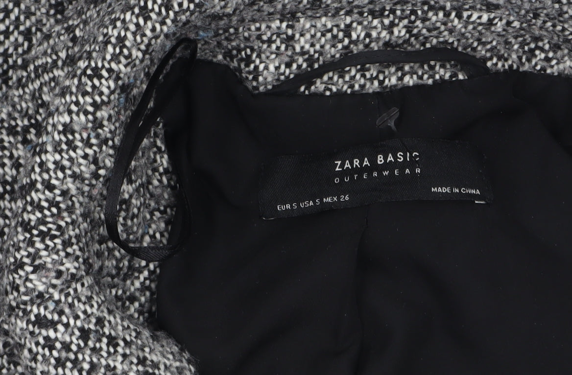 Zara Women Grey Wool Blend Tweed Mid-Length Overcoat Size 8