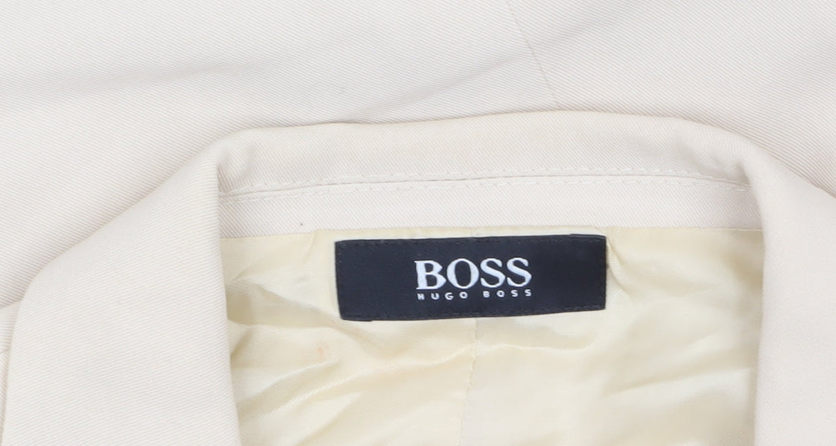 Hugo Boss Womens Beige Wool Blend Single-Breasted Blazer Size 14