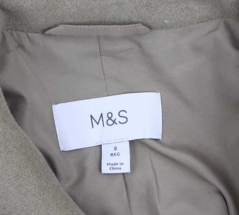 Marks & Spencer Women Beige Wool Look Mid-Length Overcoat Size 8