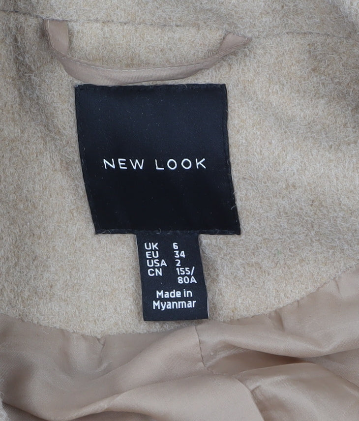New Look Women's Beige Wool Blend Mid-Length Overcoat UK 6