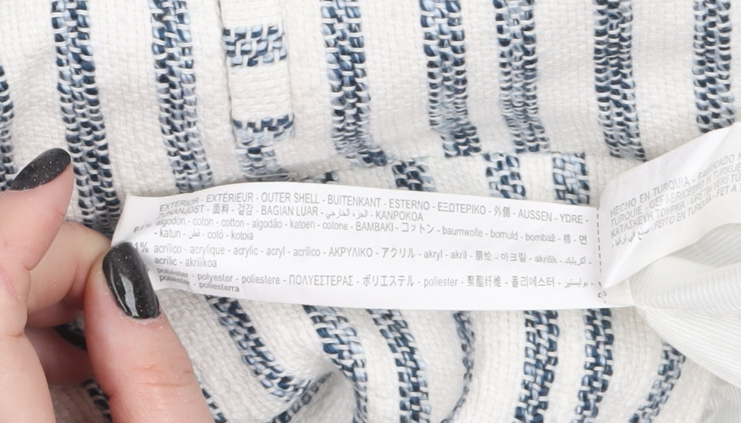 Zara Women's White Striped Cropped Blazer Jacket Size 8