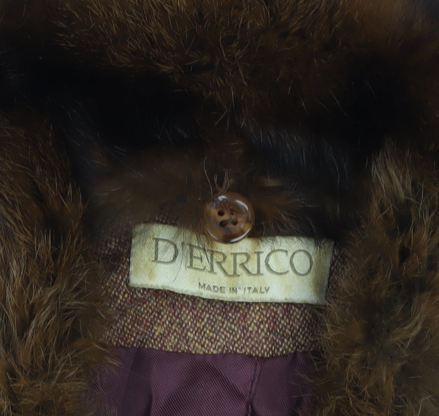 D’Errico Women’s Brown Wool Tweed Fur Trim Jacket Size 14
