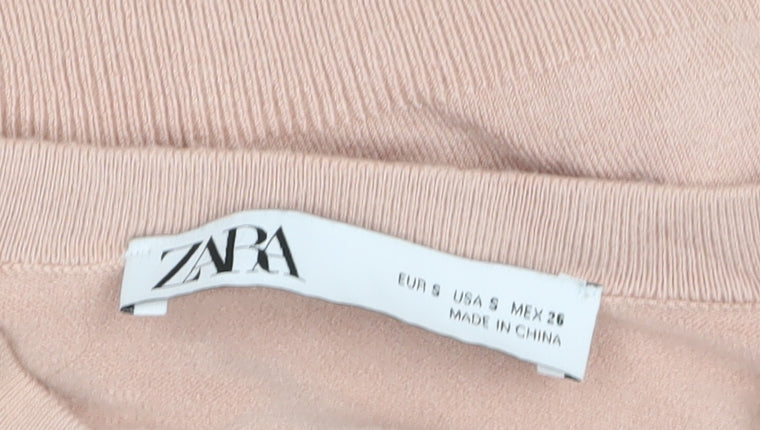 ZARA Women Beige Crew Neck Button Cuff Pullover Jumper Size 10