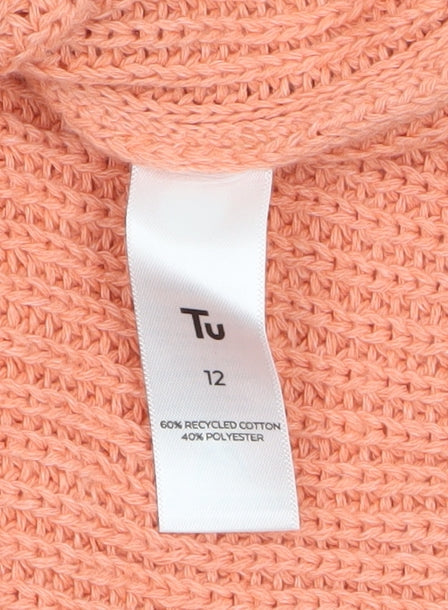 Tu Women’s Orange V-Neck Knit Cotton Blend Pullover Jumper Size 12