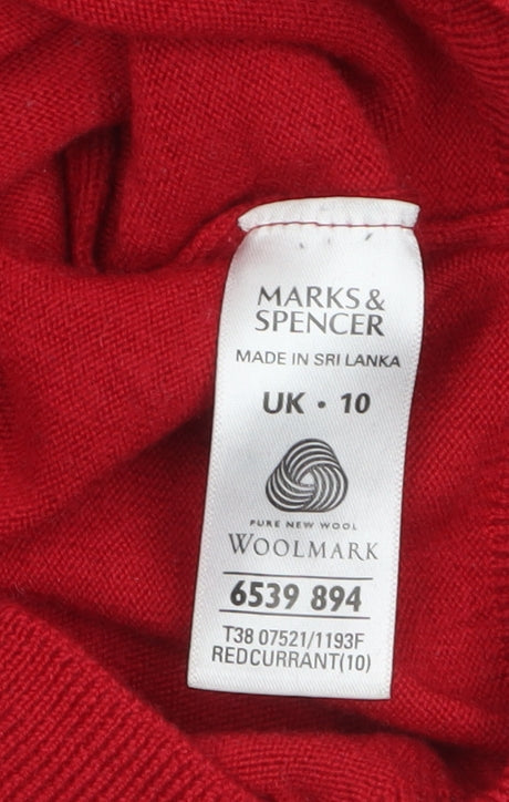 Marks & Spencer Women's Red Wool Crew Neck Jumper Size 10