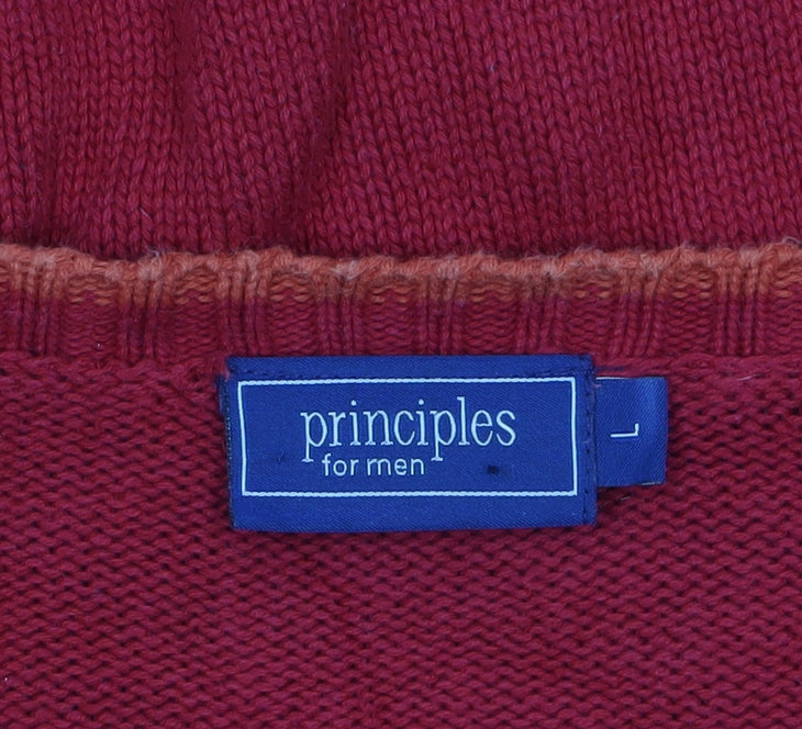 Principles Men Red Cotton V-Neck Pullover Jumper Size L