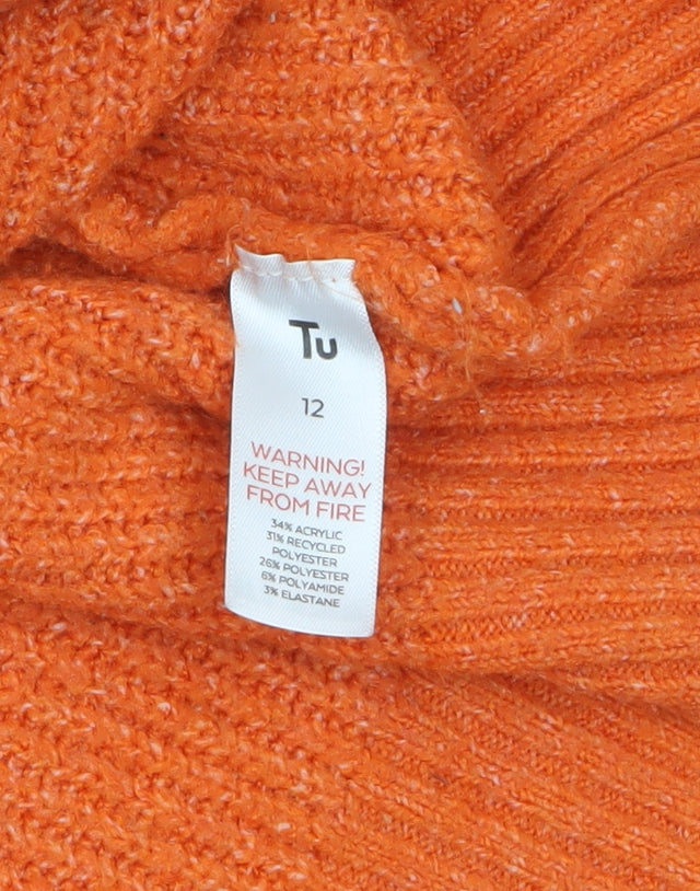 Tu Womens Orange Cable-Knit Mock Neck Jumper Size 12