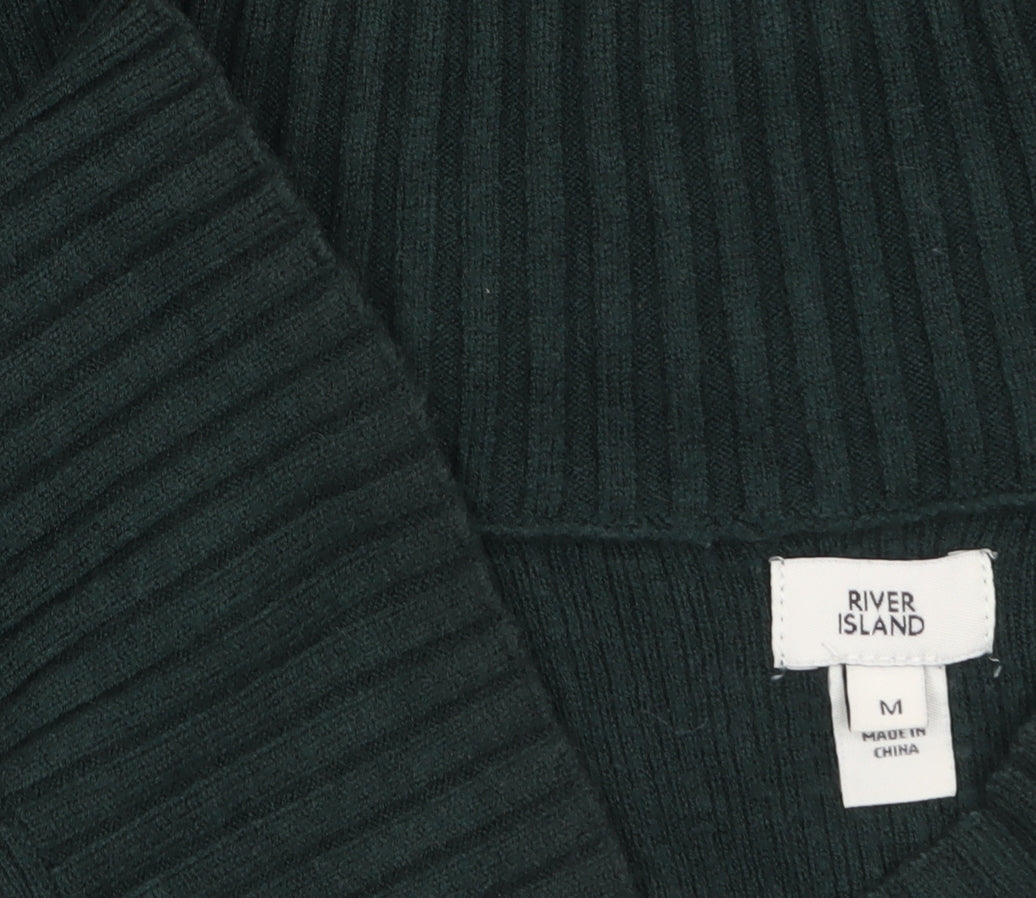River Island Women’s Green V-Neck Relaxed Knit Jumper Size M