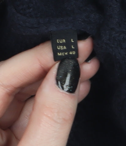 Massimo Dutti Men’s Black Cotton Cable Knit Roll Neck Jumper L