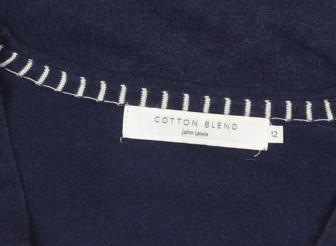 John Lewis Women's Blue Cotton Blend V-Neck Jumper Size 12