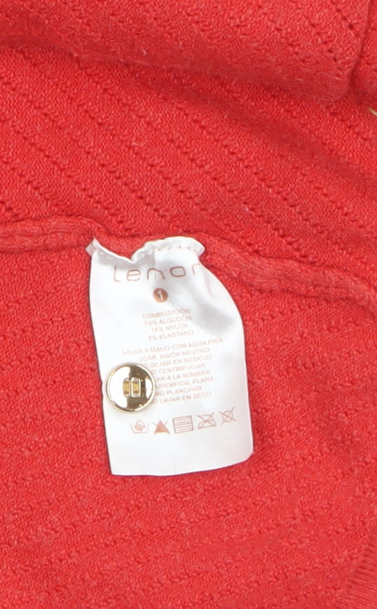 Lemon Women Red Short Sleeve Open Cardigan Belted Knit Size S