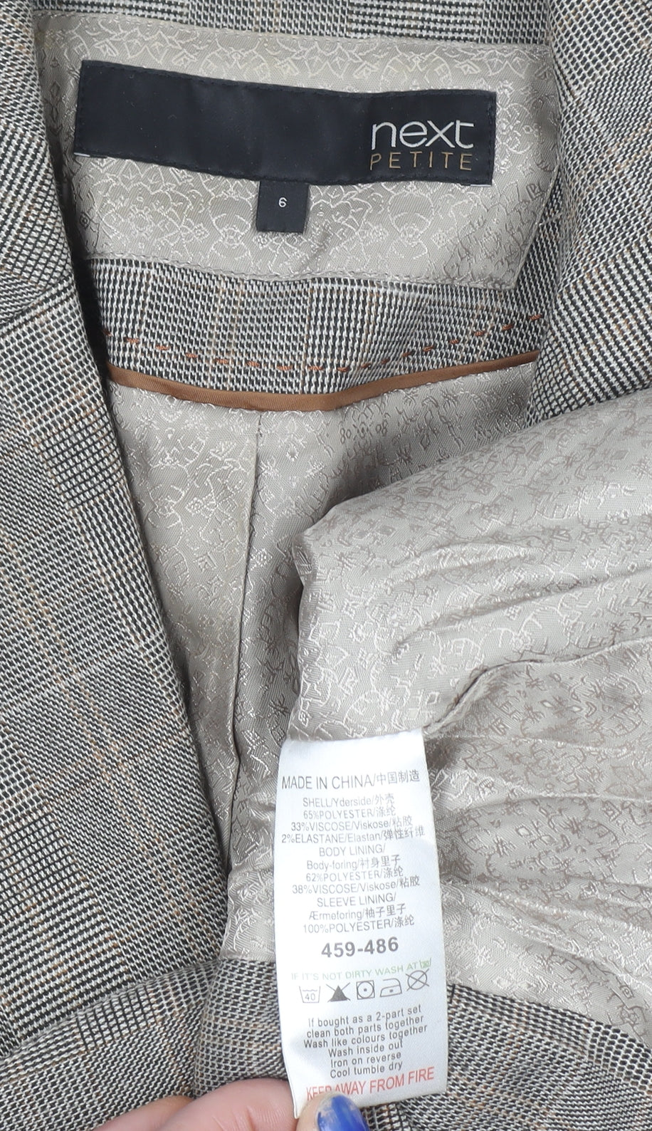 Next Petite Grey Check Two-Button Blazer Size 6 Women’s Tailored Jacket