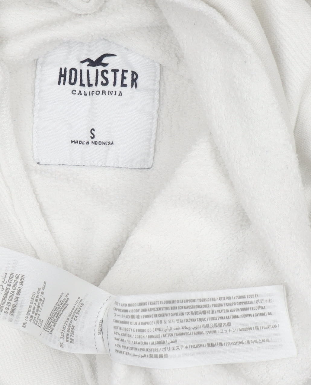 Hollister Women White Small Cropped Pullover Hoodie Cotton Blend