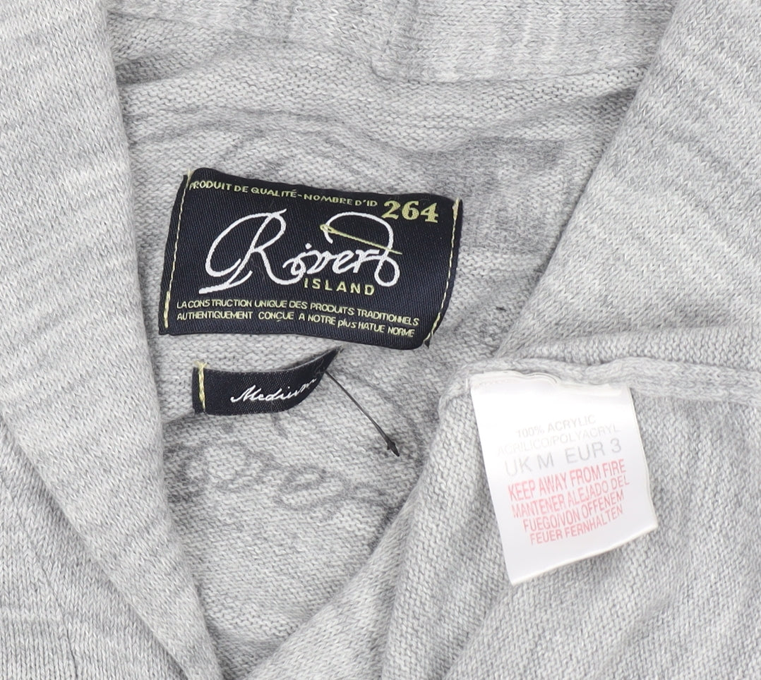 Roberto Island Men's Grey Medium Collared Button Cardigan Jumper
