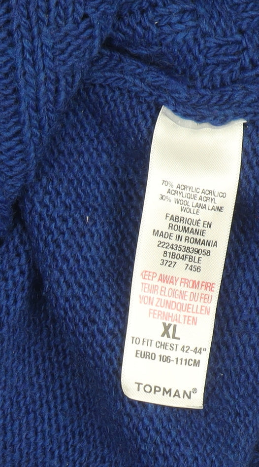 Topman Men’s Blue Cable-Knit Crew Neck Jumper Size XL