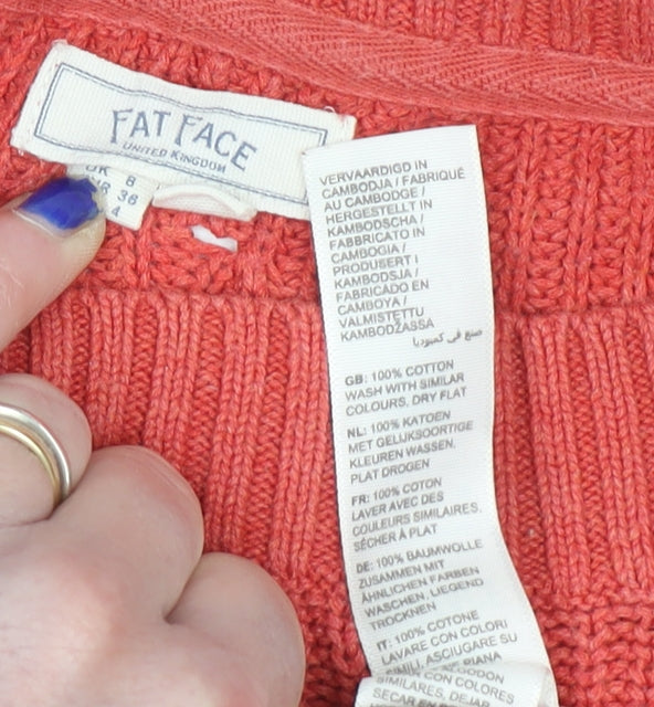 FatFace Women’s Pink Cotton Mock Neck Knit Jumper Size 12