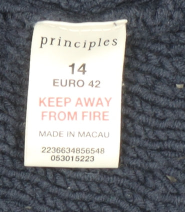 Principles Women Blue Cotton Blend Collared Knit Cardigan Size 14 Petite