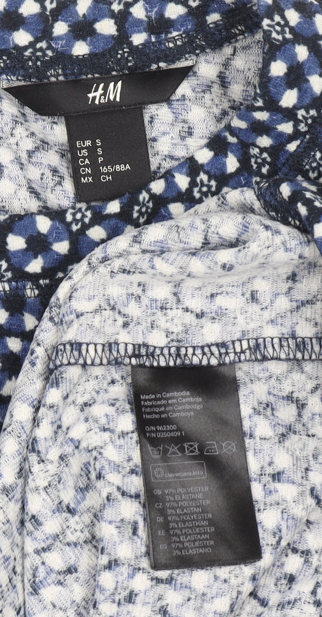 H&M Women Blue Geometric Crew Neck Long Sleeve Pullover Jumper Size S
