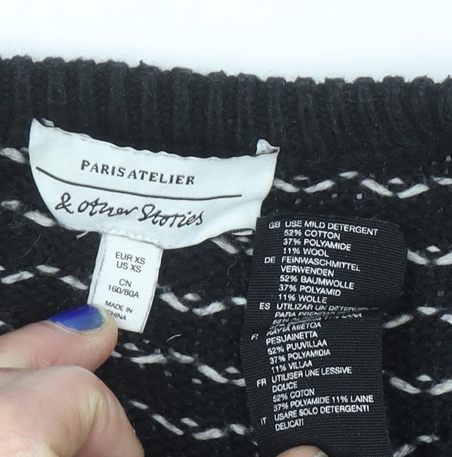 & Other Stories Womens Black XS Cotton Wool Knit Jumper