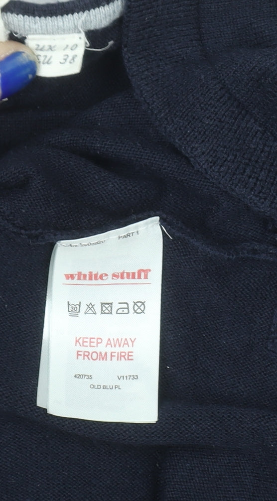White Stuff Womens Blue Cotton Blend Crew Neck Jumper Size 10