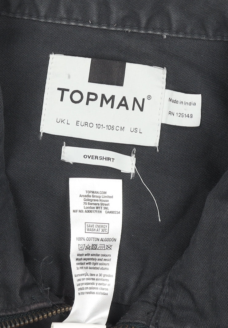 Topman Men’s Black Cotton Zip Overshirt Jacket Size L