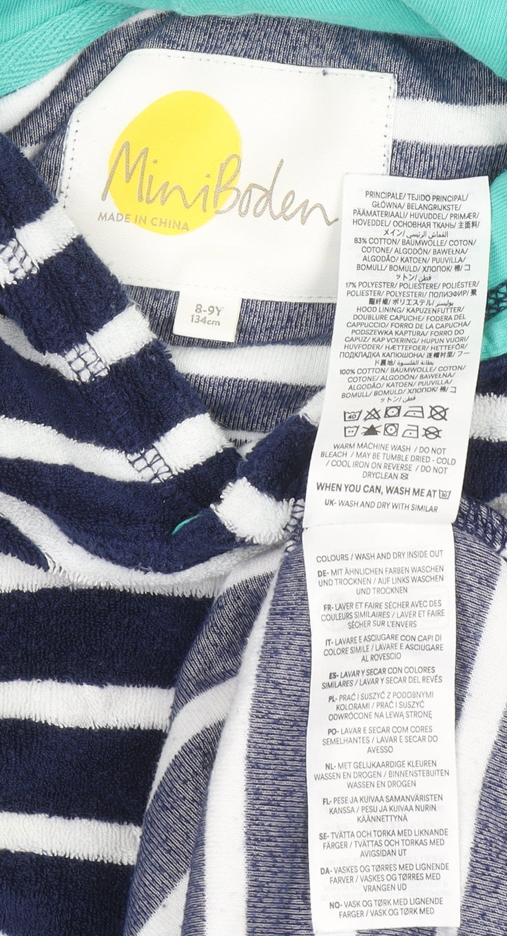 Mini Boden Girls Navy Stripe Hooded Nightshirt 8-9 Years Cotton Blend
