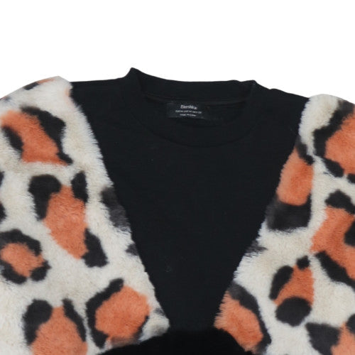 Bershka Womens Black Leopard Faux Fur Pullover Sweatshirt M