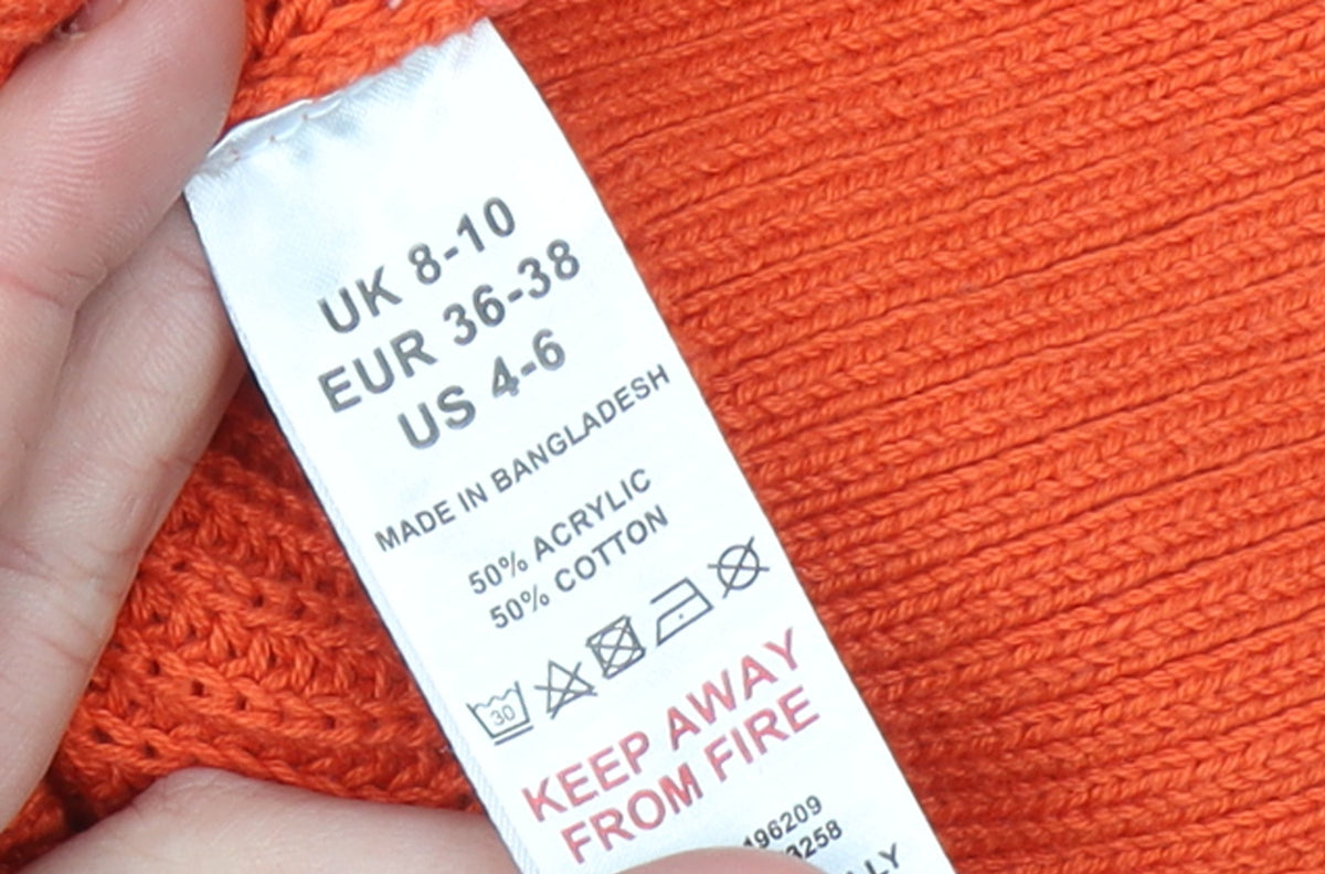 LTS Women’s Orange Open Knit Crew Neck Jumper Size 8-10