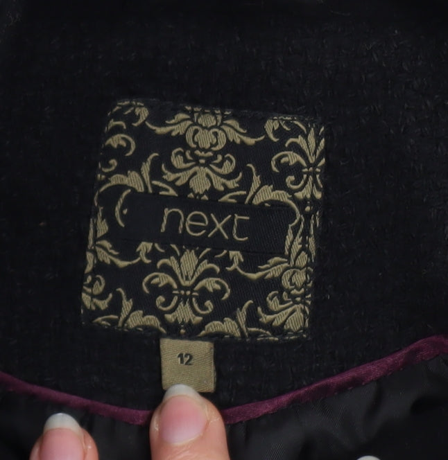 Next Women’s Black Wool Blend Mid-Length Motorcycle Coat Size 12