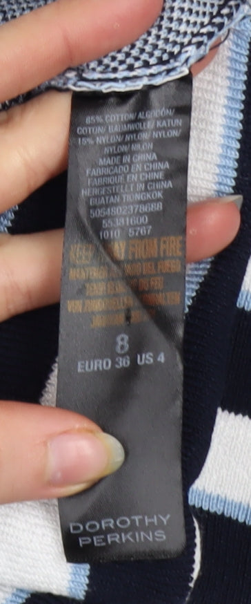 Dorothy Perkins Women’s Blue Striped Crew Neck Cotton Jumper Size 8