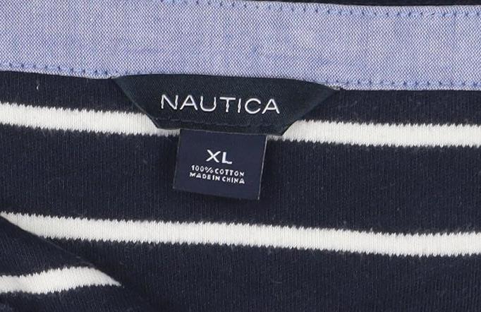 Nautica Women's Blue Striped 3/4 Sleeve Cotton Boat Neck Top XL