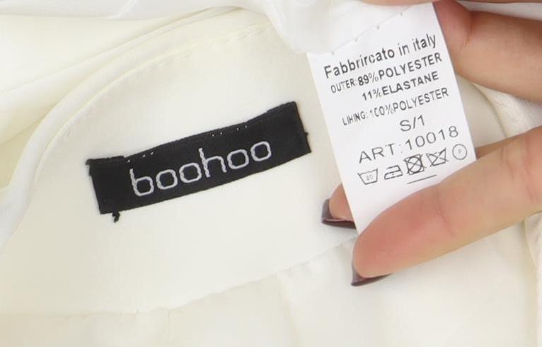 Boohoo Women Ivory Cropped Suit Jacket Blazer S Polyester Blend