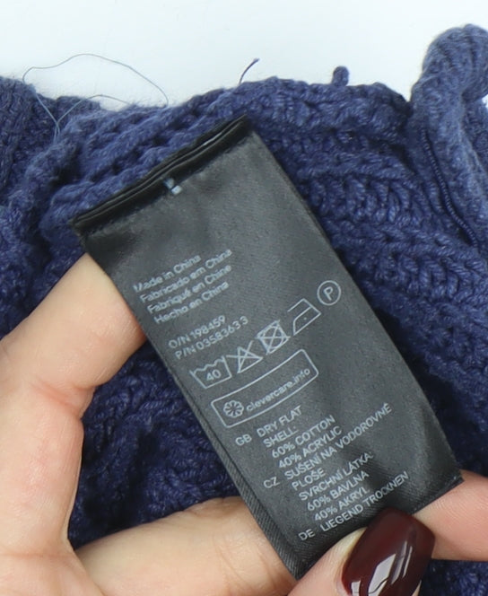 L.O.G.G. Womens Blue Chunky-Knit Crew Neck Pullover Jumper Size XS